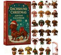 Dachshund Christmas Advent Calendar 2025,24 Days Countdown with Cute Dachshund Ornaments,2D Acrylic D-achshund Acrylic Cute
