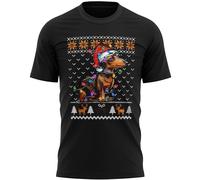 Dachshund Christmas Fairisle T Shirt for Men Xmas Sausage Dog Santa Lights Tee, 3XL, Black