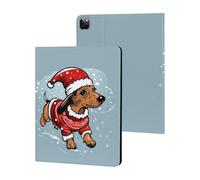 Dachshund Christmas Santa Hat Case Compatible for iPad Pro 2020/2021/2022 (12.9in) Tablet Cases Stand Protective Cover with Sleep/Wake