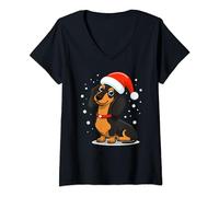 Dachshund Christmas Santa Hat V-Neck T-Shirt