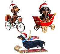 Dachshund Christmas Tree Decorations, 3PCS Cute Dog Ornament Pendant, 2D Animal Rustic Seasonal Décor, Christmas Ornaments For The Home, Shelf, Bookshelf