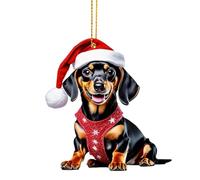 Dachshund Christmas Tree Ornaments | 2D Christmas Decoration Dachshund Dogs,Car Pendant, Sausage Dog with Hats, Funny Christmas Tree Decorations for Winter Tree