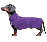 Dachshund coat dog raincoats waterproof suitable for dachshunds corgi, dog waterproof coat with reflective stripe underbelly protection - Purple - L