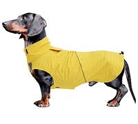 Dachshund coat dog raincoats waterproof suitable for dachshunds corgi, dog waterproof coat with reflective stripe underbelly protection - Yellow - XS