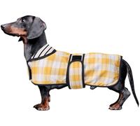 Dachshund coat miniature dachshund coats fit for dachshunds sausage dog rain coat with reflective stripe adjustable bands in autumn winter - Yellow Plaid - M