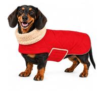 Dachshund Coat Sausage dogs coat Soft Fleece Lining with Harness Hole | Dachshund Jumper for dog Dachshund Coat Adjustable Hook-and-Loop,Waterproof Dog Jacket High Neckine String for -Red-L