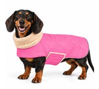 Dachshund Coat Sausage dogs coat Soft Fleece Lining with Harness Hole | Dachshund Jumper for dog Dachshund Coat Adjustable Hook-and-Loop,Waterproof Dog Jacket High Neckine String for -Pink-L