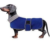 Dachshund coats sausage dog fleece coat in winter miniature dachshund clothes with hook and loop closure and high vis reflective stripe safety - Blue - S