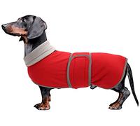 Dachshund coats sausage dog fleece coat in winter miniature dachshund clothes with hook and loop closure and high vis reflective trim safety - Red - XS