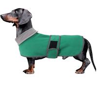 Dachshund coats sausage dog fleece coat in winter miniature dachshund clothes with hook and loop closure and high vis reflective stripe safety - Green - S