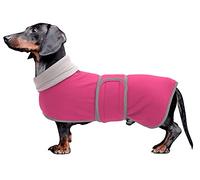Dachshund coats sausage dog fleece coat in winter miniature dachshund clothes with hook and loop closure and high vis reflective trim safety - Pink - S