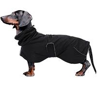 Dachshund Coats Waterproof, Perfect for Dachshunds, Sausage, Weiner Dog Winter Coat with Padded Fleece, Puppy Snowsuit with Adjustable Bands and High Vis Reflective Trim - Black - L