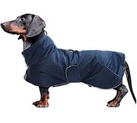 Dachshund Coats Waterproof, Perfect for Dachshunds, Sausage, Weiner Dog Winter Coat with Padded Fleece, Puppy Snowsuit with Adjustable Bands and High Vis Reflective Trim - Navy - S