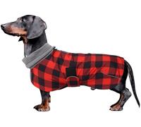 Dachshund Coats Waterproof Perfect for Dachshunds Sausage Weiner Dog Winter Coat with Padded Fleece Puppy Snowsuit with Adjustable Bands Reflective Stripe - PlaidRed - M