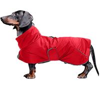 Dachshund Coats Waterproof, Perfect for Dachshunds, Sausage, Weiner Dog Winter Coat with Padded Fleece, Puppy Snowsuit with Adjustable Bands and High Vis Reflective Trim - Red - XS