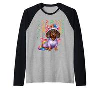 Dachshund Cosplay Coloful Unicorn Birthday Kids Toddler Raglan Baseball Tee