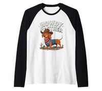 Dachshund Cowboy Hat Howdy Western Wiener Dog Funny Raglan Baseball Tee
