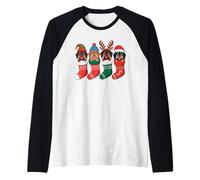 Dachshund Cute Dachshunds in Christmas Stockings Holiday Raglan Baseball Tee