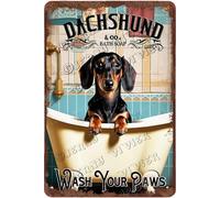 Dachshund Decor Wash Your Paws Dog Art Retro Aluminum Sign 12x8 IN Metal Tin Sign Dog Gifts Dachshund Dog Pictures for Bathroom Antique Wall Art for Bedroom Farmhouse Decor