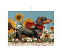 Dachshund Dish Drying Mats For Kitchen Counter, Vintage Floral Absorbent Dish Drainer Rack Mat, Summer Microfiber Drying Pad For Kitchen Counter Decor 18x24 Inch