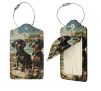Dachshund Dog Bento Luggage Tag for Suitcase PU Leather Suitcase Tag with Stainless Steel Loop and Address Card Baggage Tags Cute Bag Name Travel Tags ID Labels for Women Men 2 PCS