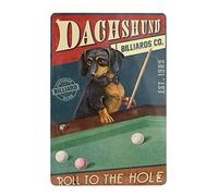 Dachshund Dog Billiards Company Metal Signs Roll to The Hole Retro Metal Tin Sign Vintage Sign for Billiard Hall Home Coffee Wall Decor 8x12 Inch