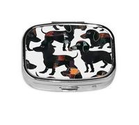 Dachshund Dog Black Dogs Printed Square Pill Organizer with 2 Compartments, Portable Mini Pill Box Pill Case for Medicine, Vitamin, Fish Oil, Supplements