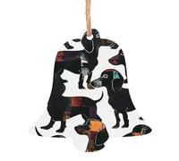 Dachshund Dog Black Dogs Printed Wooden Bell-Shape Christmas Decorations 6 PCS Christmas Tree Decorations Holiday Hanging Decor