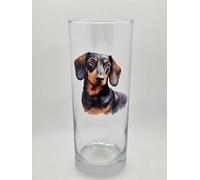 Dachshund Dog Breed Glass Tumbler. Sausage Dog Drinking Glass. Black & Tan