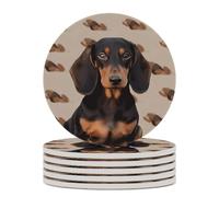 Dachshund Dog Ceramic Coaster Round Drink Coaster with Cork Base Non-Slip Absorbent Cup Mat Suitable for Mug Beer Bar Coffee Table Protection Home Decor 6PCS