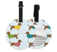 Dachshund Dog Cute Wallpaper,Luggage Tags Pu Leather Name Tag Travel Suitcase Identifier ID Tags Durable Baggage Label 2 pcs
