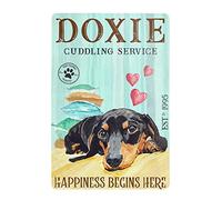 Dachshund Dog Doxie Cuddling Service Metal Signs Happiness Begins Here Retro Metal Tin Sign Vintage Sign For Home Coffee Wall Decor 8x12 Inch