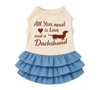Dachshund Dog Dress, Cute Ruffle Dress with Dachshund Graphic Print, Lightweight Sleeveless Pet Clothes for Miniature Dachshund(XL (17-22 lbs))