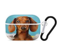 Dachshund Dog Earbuds Organizer Shockproof Protective Airpods Pro Cover with Carabiner Clip Anti Fall Carrying Earphone Case Cover for Airpods Pro 2nd Generation White