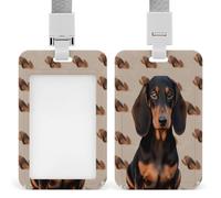 Dachshund Dog ID Badge Holder Clear Badge Protectors with Detachable Lanyard Strap Vertical Hard Plastic Sleeve Secures Work ID Card Credit Cards for Office Factory