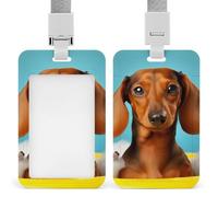 Dachshund Dog Id Badge Holder Retractable Badge Holders Heavy Duty Plastic Id Card Holder with Lanyard Waterproof Name Tag Sleeve for Nurses, Teachers, Office Professionals