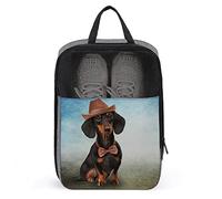 Dachshund Dog in Cap Shoe Bag with Zipper & Handle, Waterproof Breathable Portable