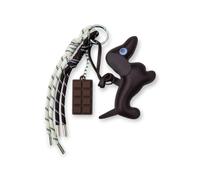 Dachshund Dog Keychain with Chocolate Bar Charm, Brown Leather, Braided Cord