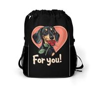 Dachshund Dog Love For You Trendy Drawstring Backpack with Shoes Compartment Gym Bag Beach Cinch for Women Men
