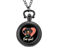 Dachshund Dog Love for You Vintage Pocket Watches Roman Numerals Quaretz Watch with Chain Christmas Birthday Gifts Black-Style