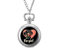 Dachshund Dog Love for You Vintage Pocket Watches Roman Numerals Quaretz Watch with Chain Christmas Birthday Gifts Silver-Style