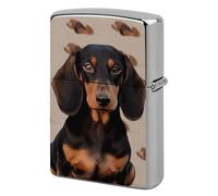 Dachshund Dog Metal Lighter Case Windproof Vintage Lighters Holder Reusable Cool Cigarette Lighter Cover for Men Personalized Pocket Flip Lighters Sleeve Double Sided Portable Protective Sleeve
