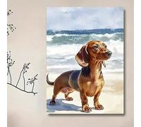 Dachshund Dog On Beach Canvas Wall Art, Watercolor-Style Decorative Poster For Living Room, Bedroom, Or Office(70 x 110 cm/Frameless)