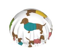Dachshund Dog Parties,Shower Cap Nightcap Double Layer Waterproof Elastic Bath Cap Reusable Hair Cap