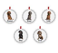 Dachshund Dog Personalised Round Shaped Personalised Christmas Tree Bauble - With the name of your choice - 5 Different Designs Available At Customisation Point .