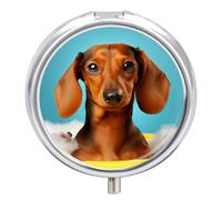 Dachshund Dog Pill Box 3 Compartment Waterproof Pill Container with Mirror Metal Medicine Box Organizer Portable Vitamin Case for Pocket & Purse Travel - Round