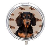 Dachshund Dog Pill Box Medicine Pill Organizer 3 Compartment Daily Pill Case Small Pill Container Round Pill Holder Travel Pill Box Metal Pill Case for Purse Pocket