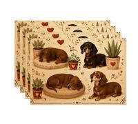 Dachshund Dog Placemats, Rustic Floral Pattern Table Mats for Dining Room, Animal Lover Non-Slip Washable Indoor Outdoor Kitchen Decor Set of 4