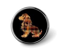 Dachshund Dog Plaid Tartan Pattern Round Pin Brooch Enamel Lapel Badges Jewelry Decor for Backpack Hats
