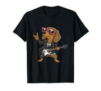 Dachshund Dog Playing Bass Guitar Guitarist Rocker Pose Cool T-Shirt
